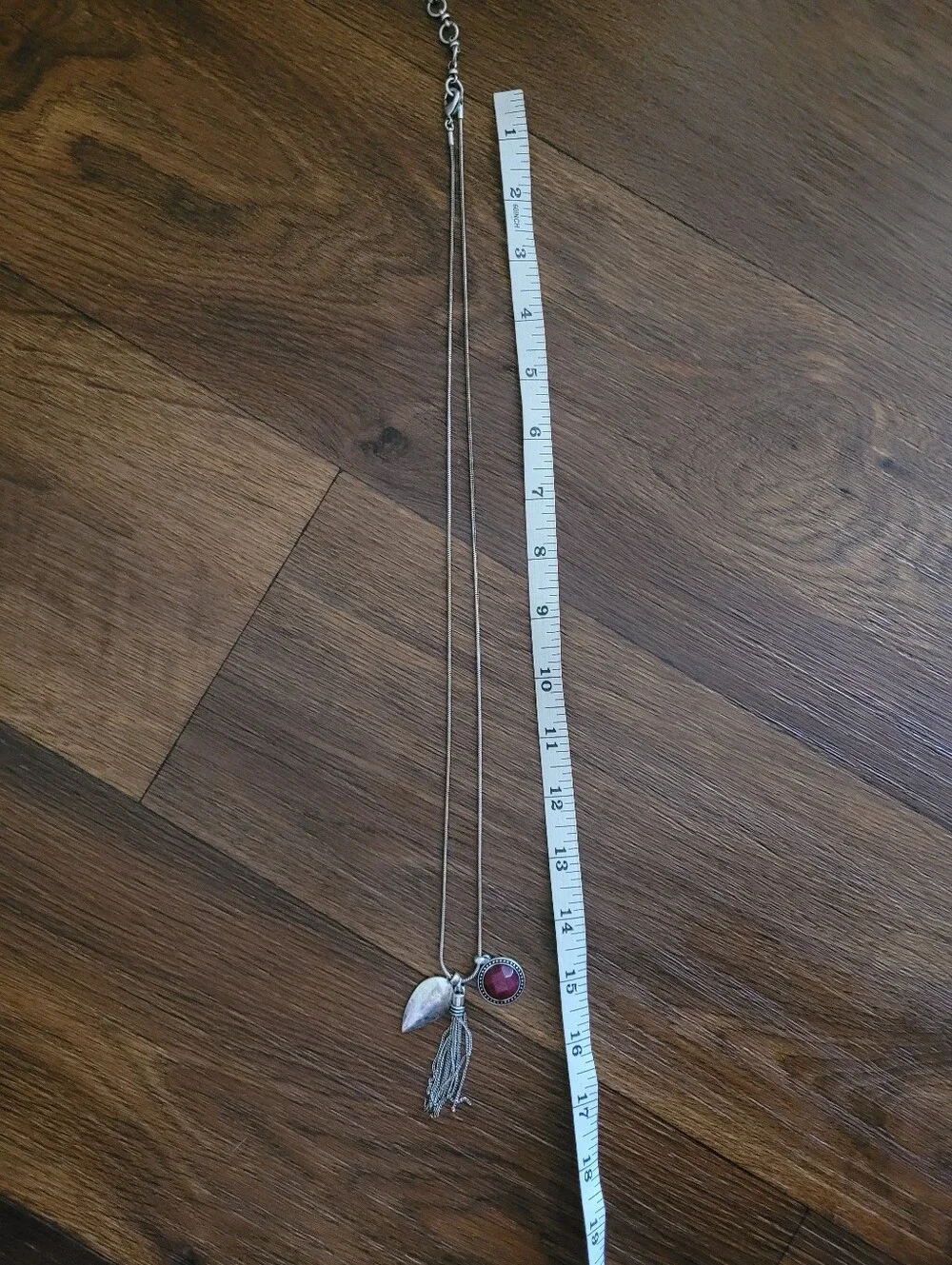 Lucky Brand Long Triple Pendant Necklace, Silver Toned & Burgundy